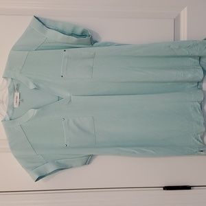CALVIN KLEIN Women's Seaspray V-Neck Mixed-Texture Short Sleeve Top Small.